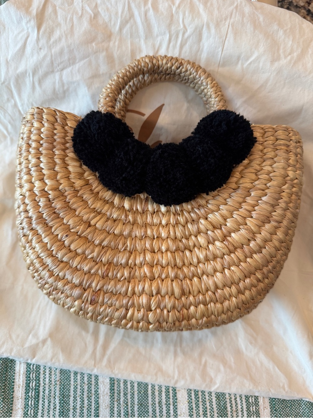 Sea & Grass Camryn Pom Pom Seagrass Woven Top Handle Bag